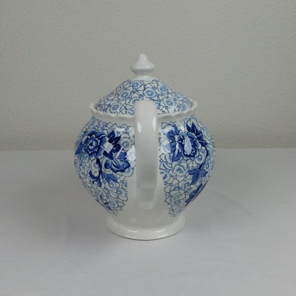 Johnson Brothers Lotus Blue Fine China Floral Swirl Rim Teapot Lid Vintage 1979 - Picture 2 of 12